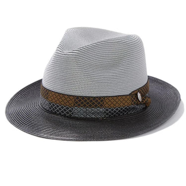 Stetson Andover Florentine Milan Straw Fedora in Grey / Black #color_ Grey / Black