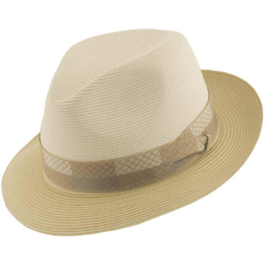 Stetson Andover Florentine Milan Straw Fedora in Beige / Sand #color_ Beige / Sand