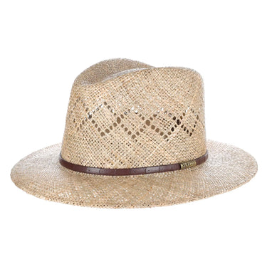 Stetson Creston Seagrass Straw Fedora in Natural #color_ Natural