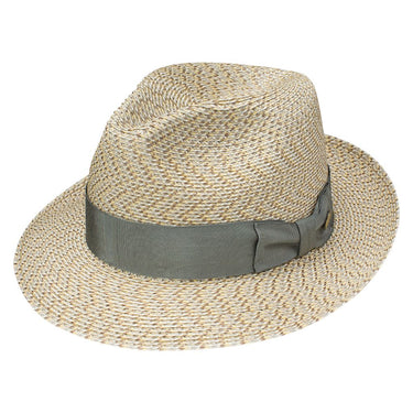 Stetson Emin Two-Tone Milan Straw Fedora in Cork #color_ Cork