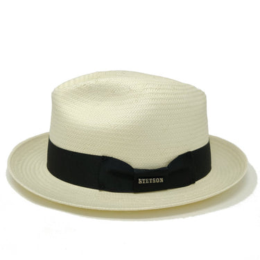 Stetson Haberdash Center Dent Shantung Straw Fedora in Bleach #color_ Bleach