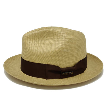 Stetson Haberdash Center Dent Shantung Straw Fedora in Butterscotch #color_ Butterscotch