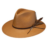 Stetson Juno Wide Brim Shantung Straw Fedora in Sand #color_ Sand