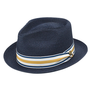 Stetson Luciano Hemp Braided Straw Fedora in Navy #color_ Navy