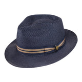 Stetson Nantucket Milan Straw Fedora in Navy #color_ Navy