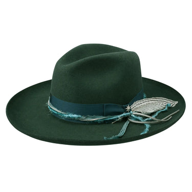 Stetson Oceanus Wool Firm Felt Wide Brim Fedora in Hunter Green #color_ Hunter Green