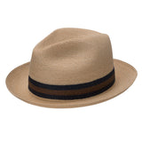 Stetson Triad Pinch Front Hemp Straw Fedora in Navy / Brown #color_ Navy / Brown