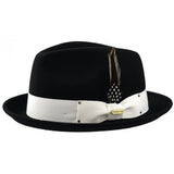 Steven Land Ayden Wool Pinch Front Fedora in Black / White #color_ Black / White