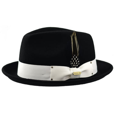 Steven Land Ayden Wool Pinch Front Fedora in Black / White #color_ Black / White