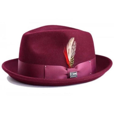 Steven Land Ayden Wool Pinch Front Fedora in Burgundy #color_ Burgundy