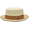 Steven Land Diplomat Straw Two-Tone Pork Pie in Ivory / Cognac #color_ Ivory / Cognac