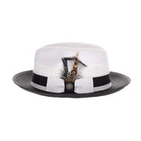 Steven Land Elliott Pinch Front Natural Straw Fedora in White / Black #color_ White / Black