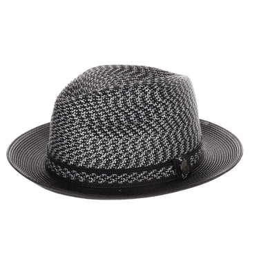 Steven Land Jacob Snap Brim Polybraid Fedora in Black / White #color_ Black / White