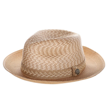 Steven Land Jacob Snap Brim Polybraid Fedora in Ivory / Cognac #color_ Ivory / Cognac