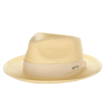 Steven Land Jordan Pinch Front Polybraid Straw Fedora in Natural #color_ Natural