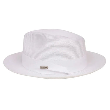 Steven Land Jordan Pinch Front Polybraid Straw Fedora in White #color_ White