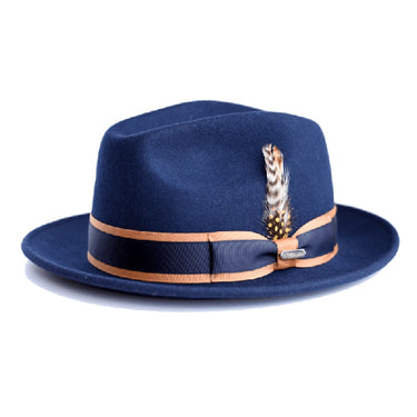 Steven Land London Wool Fedora in Navy / Camel #color_ Navy / Camel