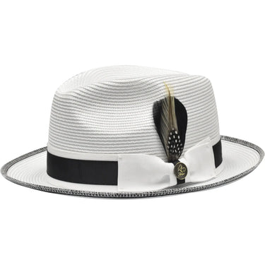 Steven Land Manhattan Natural Straw Fedora in White / Black #color_ White / Black