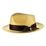 Steven Land Milan Shantung Straw Fedora in Dark Natural / Brown #color_ Dark Natural / Brown