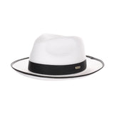 Steven Land Parker Pinch Front Polybraid Straw Fedora in White / Black #color_ White / Black