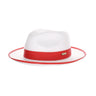 Steven Land Parker Pinch Front Polybraid Straw Fedora in White / Red #color_ White / Red