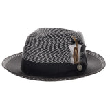 Steven Land Wall Street Hemp Straw Fedora in Black / White #color_ Black / White