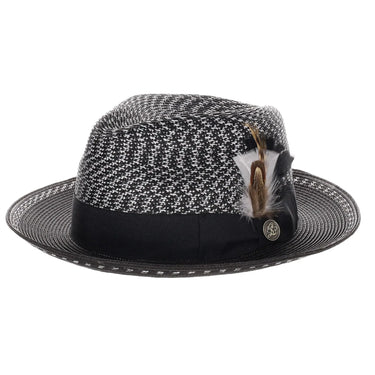 Steven Land Wall Street Hemp Straw Fedora in Black / White #color_ Black / White