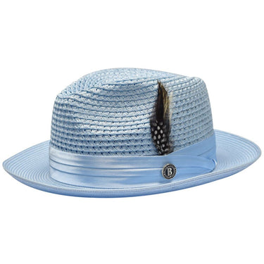 Bruno Capelo Julian Pinch Front Straw Fedora in Light Blue #color_ Light Blue