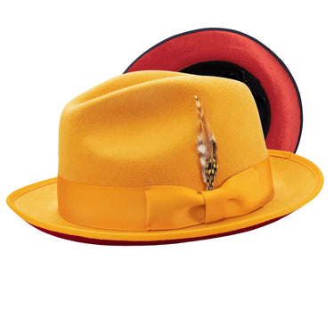 Montique Kingpin Red Bottom Wool Fedora in Gold Red #color_ Gold Red