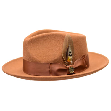 Bruno Capelo Bel-Air Crushable Wool Felt Fedora Hat in Cognac #color_ Cognac