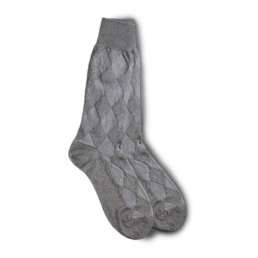 Vannucci Diamond Pattern Dress Socks Mercerized Cotton, Mid-Calf Length in Charcoal #color_ Charcoal