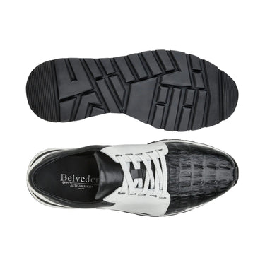 Belvedere Titan in Black / White Caiman Crocodile & Leather Sneakers in #color_