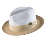 Montique Malik Straw Color Block Fedora in Beige #color_ Beige