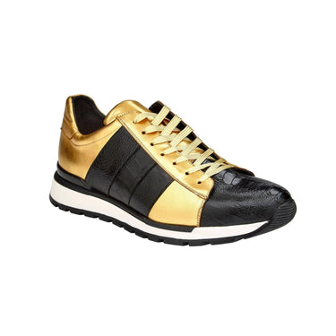 Belvedere Blake in Black / Gold Color Block Exotic Skin Sneakers in #color_