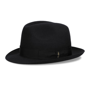 Borsalino Damiano Marengo in Black Felt Fedora Made in Italy in Black #color_ Black