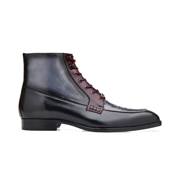 Belvedere Greco in Black / Gray / Burgundy Ostrich and Leather Boots in Black Gray Burgundy #color_ Black Gray Burgundy