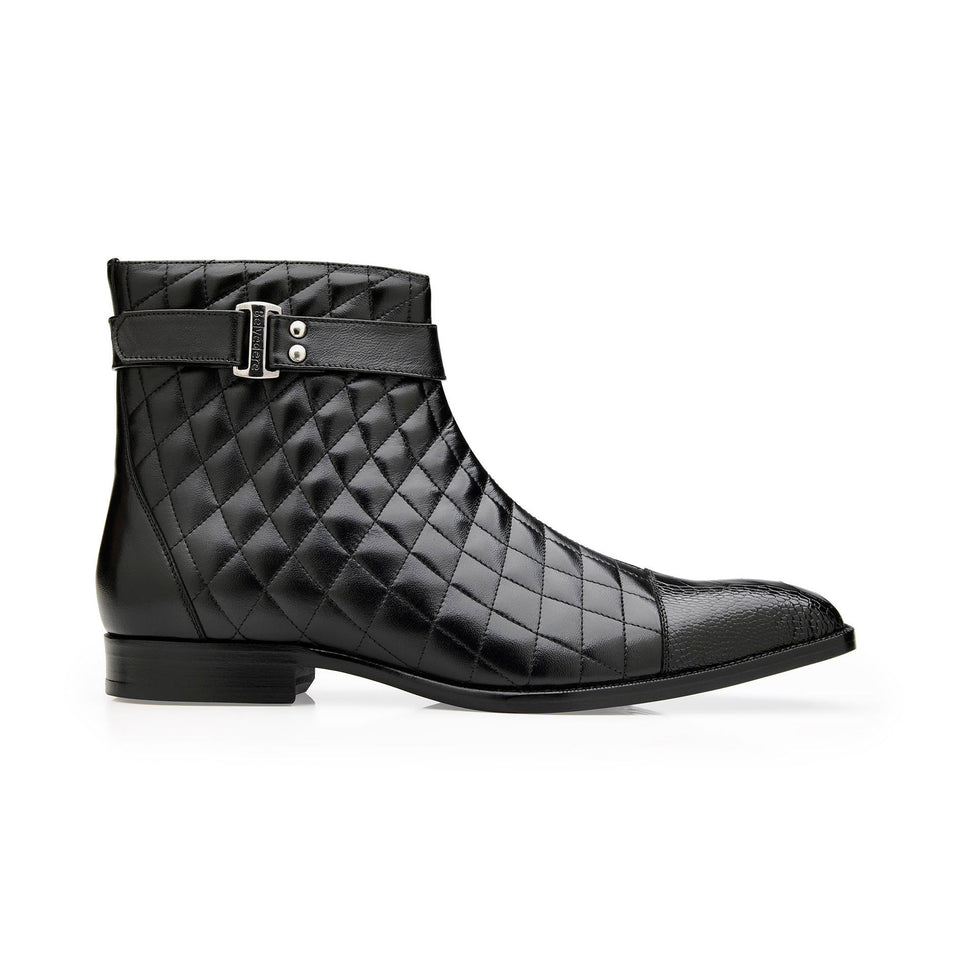 Belvedere Libero Black Alligator and Quilted Leather Boots