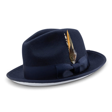 Montique Diplomat White Bottom Wool Fedora in Navy Blue White #color_ Navy Blue White