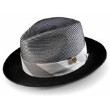 Montique Triple Crown Pinch Front Straw Fedora in Black #color_ Black