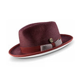 Montique Debonair White Bottom Houndstooth Band Straw Fedora in Wine / White #color_ Wine / White