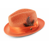 Montique Fairmont Pinch Front Polybraid Straw Fedora in Apricot #color_ Apricot