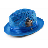 Montique Fairmont Pinch Front Polybraid Straw Fedora in Cobalt #color_ Cobalt