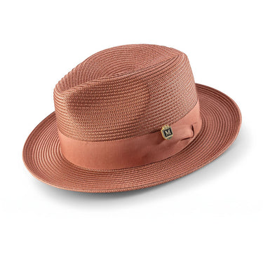 Montique Belmont Pinch Front Polybraid Straw Fedora in Cognac #color_ Cognac