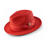 Montique Belmont Pinch Front Polybraid Straw Fedora in Crimson #color_ Crimson