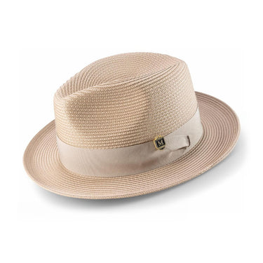 Montique Belmont Pinch Front Polybraid Straw Fedora in Khaki #color_ Khaki