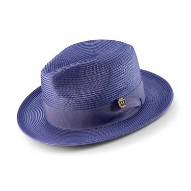 Montique Belmont Pinch Front Polybraid Straw Fedora in Purple #color_ Purple