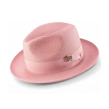 Montique Belmont Pinch Front Polybraid Straw Fedora in Rose #color_ Rose