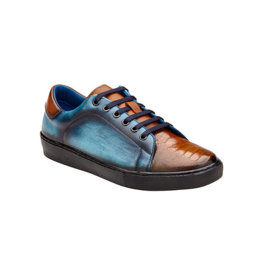 Belvedere Stone in Antique Brandy & Ocean Blue Ostrich & Leather Sneakers in #color_