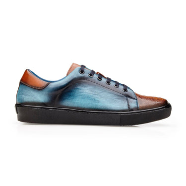 Belvedere Stone in Antique Brandy & Ocean Blue Ostrich & Leather Sneakers in Antique Brandy & Ocean Blue #color_ Antique Brandy & Ocean Blue