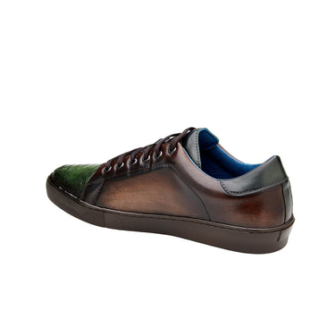 Belvedere Stone in Chocolate Brown / Forest Ostrich & Italian Leather Sneakers in #color_